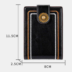 Men Genuine Leather Daisy Pattern Hasp Multifunction Certificate Bag Card Holder Coin Purse Money Clip Cowhide Wallet