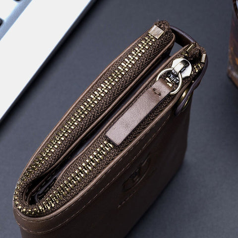 Genuine Leather Multi-Card Holder Zipper Wallet Coin Bag For Men