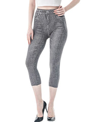 Faux Denim Casual Stretchy Calf-Length Comfort Women's Capri shorts