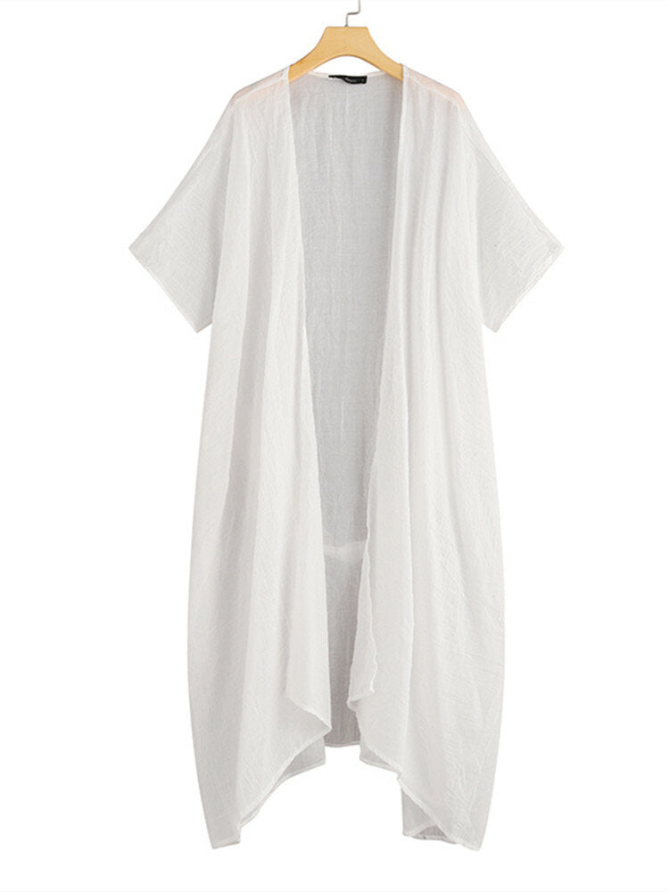 Solid Color Front Open Asymmetric Long Maxi Cardigans