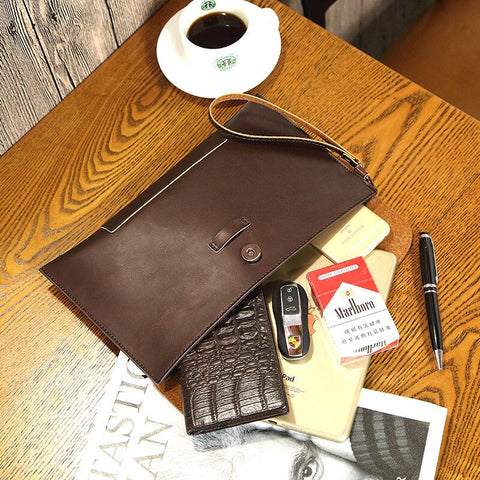 Men Faux Leather Retro Business 6.7 Inch Phone Bag Envelope Clutch