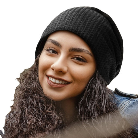 Women Autumn Winter Warmth Plaid Pattern Knitted Hat Baotou Hat Soft Breathable Elastic Adjustable Bonnet Hat Beanie Hat