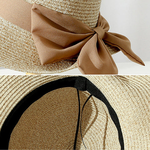 Women Straw Leisure Vacation Versatile Breathable Shade Big Bow Straw Hat Tour Beach Bucket Cap