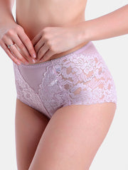 Women Flowers Lace Mid Waisted Hip Lifting Panties