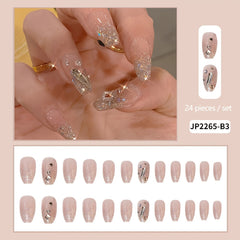 Medium Square French Press On Nails with Shiny Gem Design, Reusable Glossy Fake Nails for Women