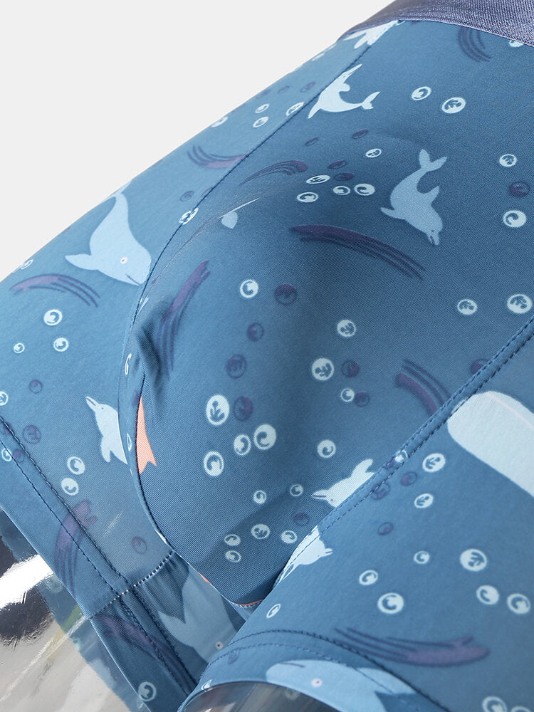 Mens Funny Cartoon Print Breathable Skinny Fit Thin U Convex Pouch Boxers