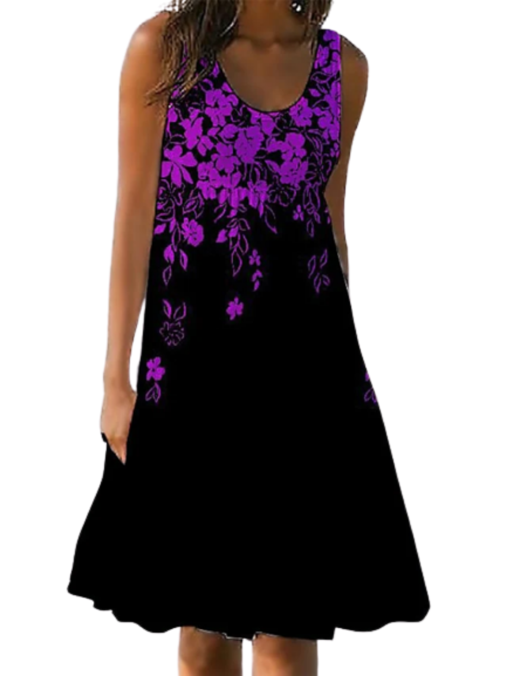 Women's Sleeveless Solid Color Ruched Round Neck Casual Beach Vacation Dress