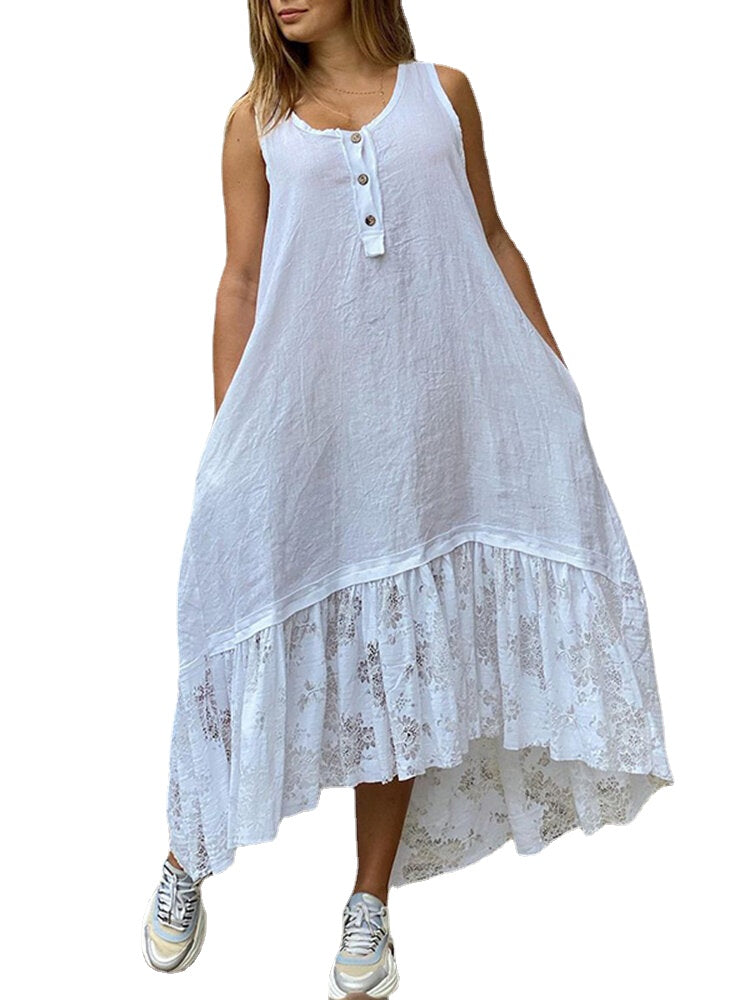 Women Loose Fit V-Neck Solid Summer Holiday Dress