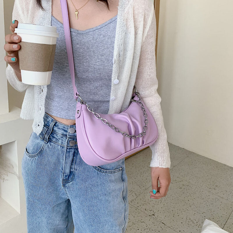 Women Solid Fashion Chains Satchel Shoulder Bag Crossbody