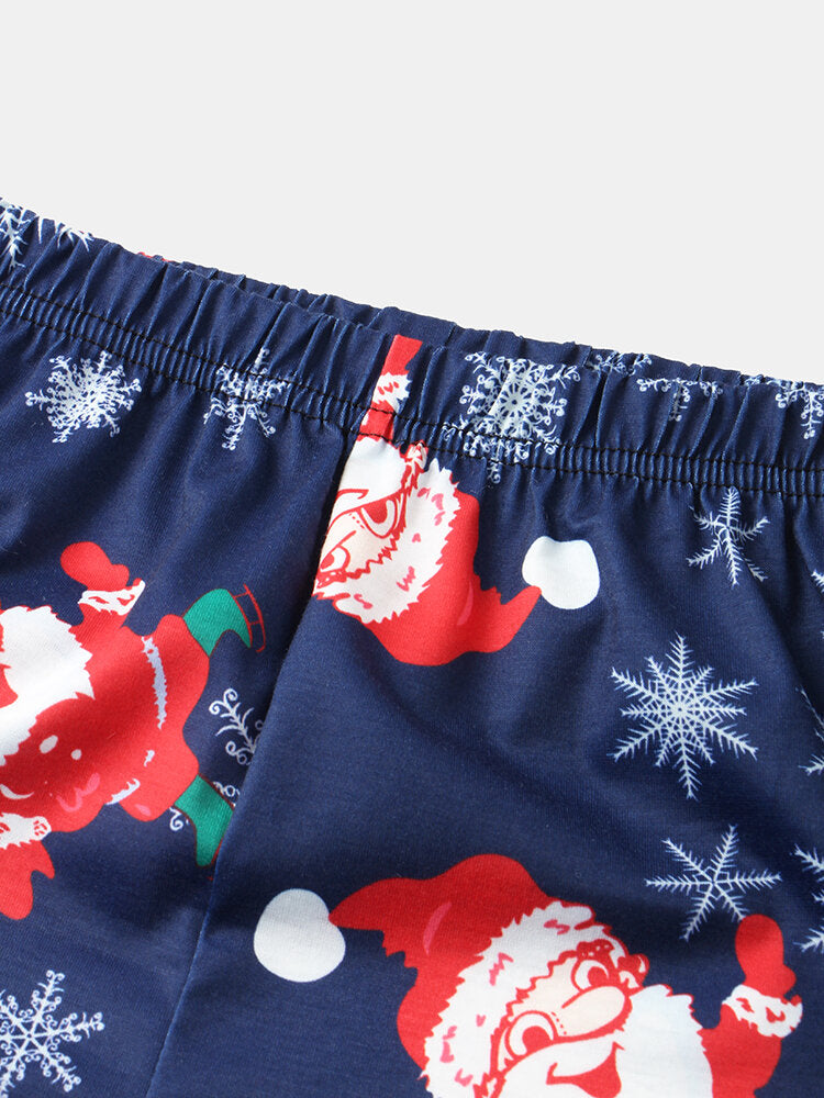 Women Santa Claus Print Long Sleeve Pullover Loose Elastic Waist Pants Christmas Pajama Set