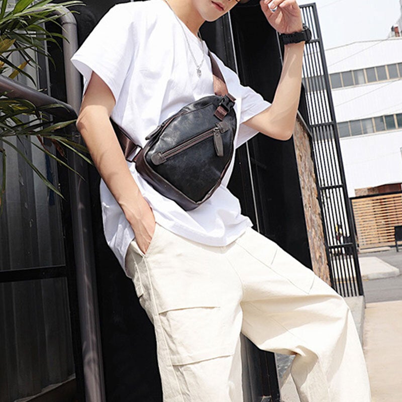 Men PU Leather Multi-pocket Waterproof Casual Crossbody Bag Chest Sling