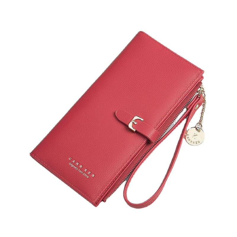 Women PU Leather Thin Solid Color Bifold Long Purse Card Holder Wallet