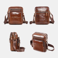 Men Genuine Leather Multi-function Retro Wear-resisant Large Capacity Handbag Shoulder Bag Cross Body