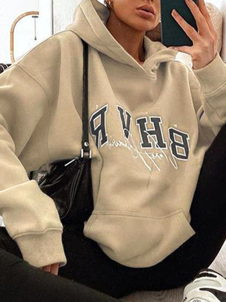 Women Letter Printing Velvets Kangaroo Pocket Cross-Border Warm Long-Sleeved Hooded Sweater