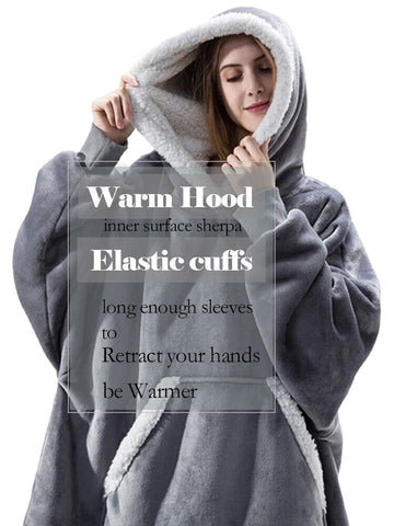 Women Flannel Oversized Blanket Hoodies Thicken Warm Sleepwear Robes With Pocket