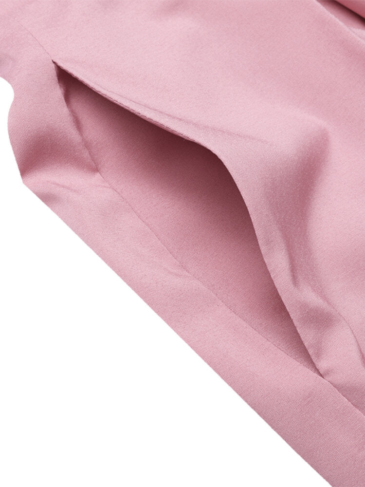 Women Solid Color High Waist Big Swing Zipper Casual Loose Long Skirt With Pocket