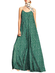 Women Polka Dot Print Spaghetti Straps Casual Maxi Dresses