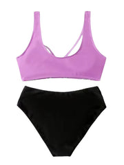 Women's Swimwear Bikini 2 Piece Normal Swimsuit Backless Push Up Printing Striped Leaf Green Black Purple Light Green Wine V Wire Bathing Suits New Stylish Vacation / Sexy / Modern / Padded Bras