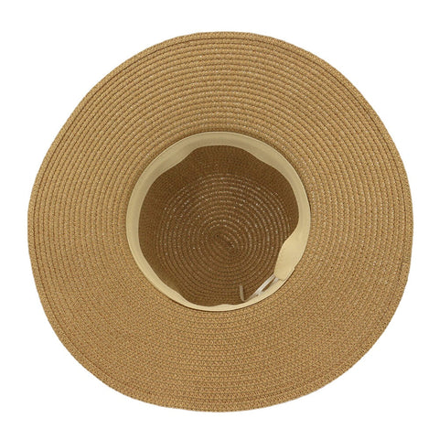 Women Sunscreen Vacation Beach Sun Hat Foldable Stylish Wild Brim Trinket Chain Decoration Straw Hat