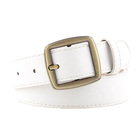 Women PU Alloy Solid Color Vintage Dark Gold Square Pin Buckle Casual Decorative Belt