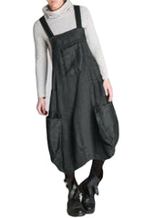 Women Straps Sleeveless Back Cross Pocket Dress Overalls