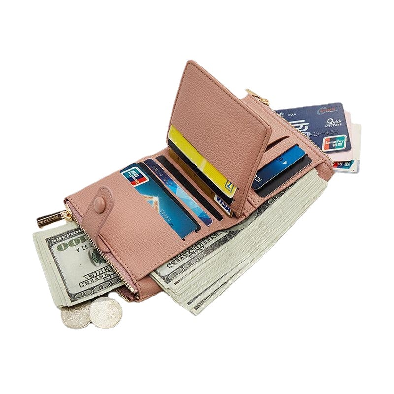 Women PU Leather Multi-slot Hand Carry Short Wallet Clutch Purse