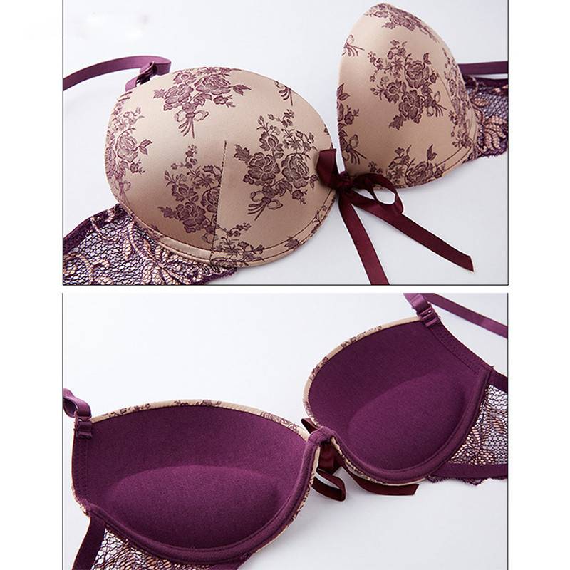 Luxury Printing Underwear Set Women Bow Fashion Red Push Up Bra