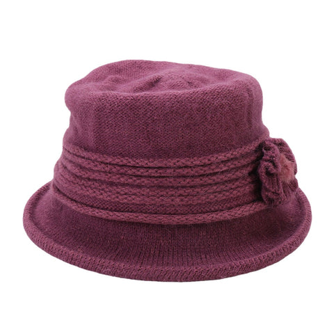 Women Rabbit Hair Plus Thicken Warm Flower Decoration Fashion Casual Knitted Hat Bucket Hat