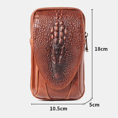 Men Crocodile Pattern Double Layer Zipper Crossbody Bags Multifunction Large Capacity Phone Bag Leather Waist With Hook