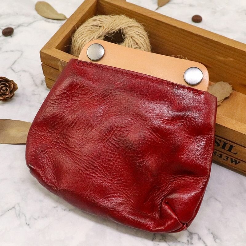 Unisex Vegetable Tanned Leather Wallet  Retro Color Matching Cowhide Coin Purse Card Holder Money Clip