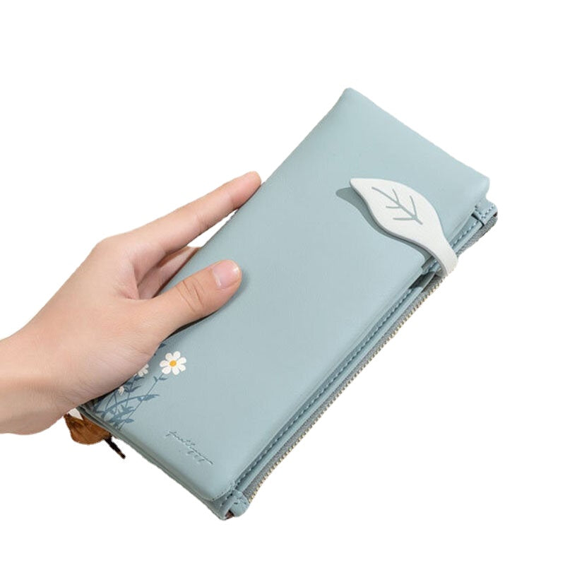 Women 13 Card Slots Bifold Flower Printed Long Wallet Clutches Bag