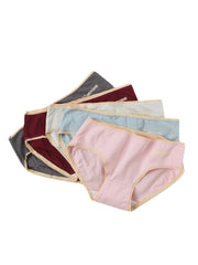 5Pcs Women Solid Color Lace Cotton Breathable Mid Waist Panties