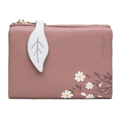 Women PU Leather Floral Printing Casual Mini Easy Carry Money Clip Card Holder Wallet