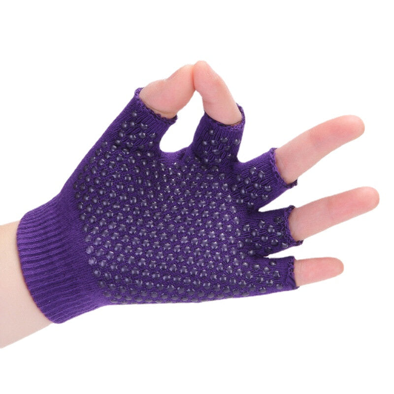 Women Non Slip Sporty Style Design Fingerless Yoga Gloves Cotton Open Figure Glove