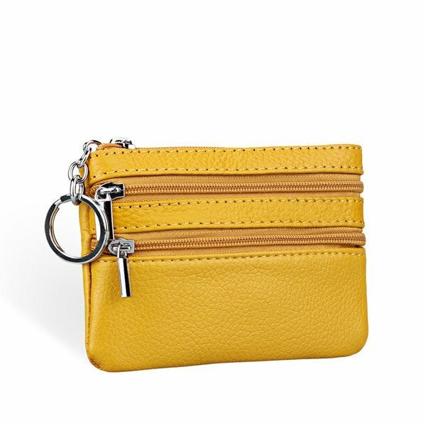 women genuine leather double zipper card holder clutch wallet candy color coin bags