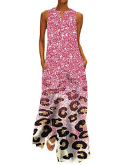 Women's Sleeveless Print V Neck Stylish Temperament Stage Long Dress