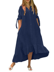 Solid Pleating Streetwear Loose Side Pocket  Dress