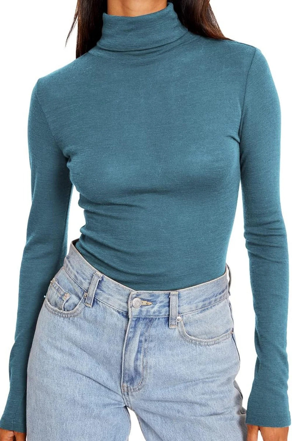 Women's Turtleneck Long Sleeve Shirts Fall Fashion Basic Layering Slim Fit Soft Thermal Underwear Tops