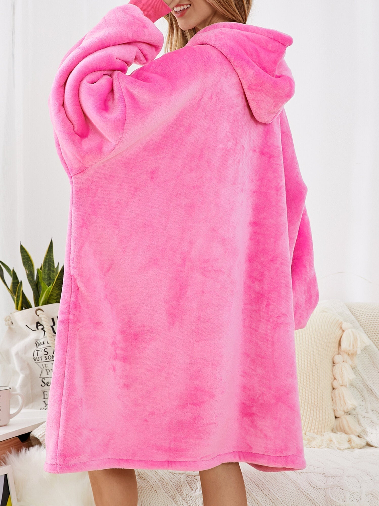 Women Flannel Fleece Lined Thicken Pullover Blanket Hoodie WInter Loose Homewear