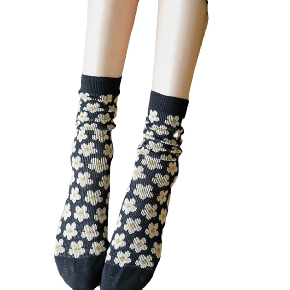 Women Cotton British Style Retro Floral Pattern Warm Casual Tube Socks