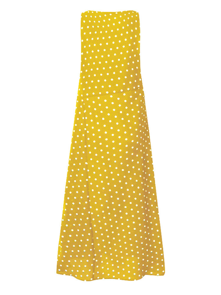 Polka Dot Print O-neck Sleeveless Loose Summer Casual Maxi Dress