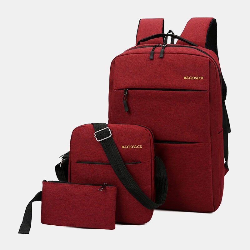 Men 3PCS Nylon USB Charging Wear-resistance Fashion Casual Laptop Bag Backpack Crossbody Clutch