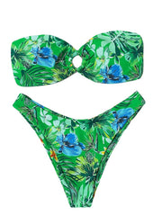 Women's Swimwear Bikini 2 Piece Normal Swimsuit 2 Piece Printing Bandeau Floral Print Green Sky Blue Rose Red Padded Strapless Bathing Suits Sexy Sexy Hawaiian / Spa / New