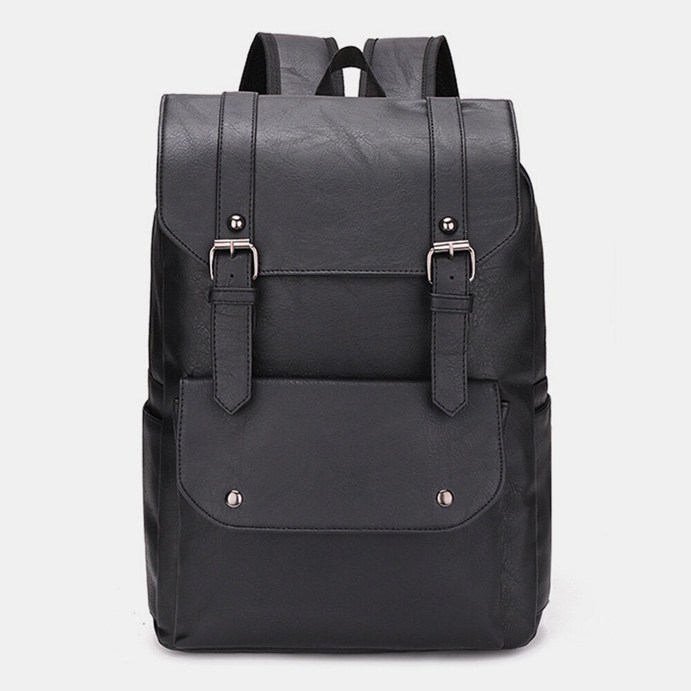 Men Double Arrow Shape Back Breathable Soft Leather Backpack Large Capacity Waterproof 14 Inch Laptop Bag Travel