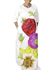 Flower Printing Side Pockets Europe Style Fashion Maxi Dress