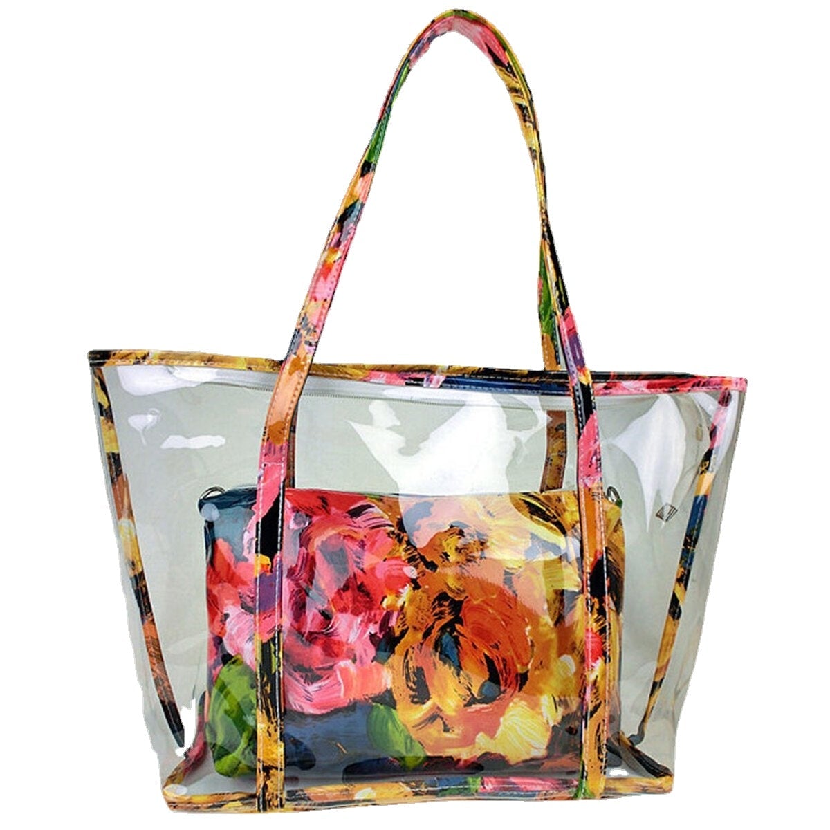 Women Clear Transparent Flowers Beach Shopping Bag Shoulder Handbag Tote Purse