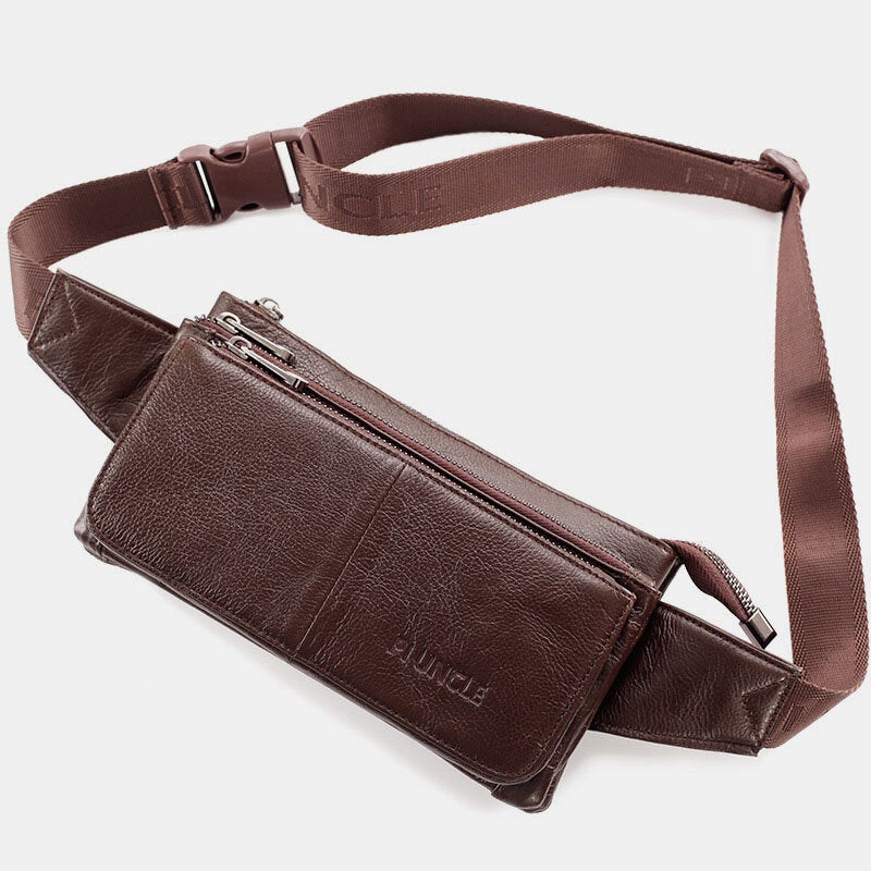 Men Genuine Leather Multi-function Retro Casual Phone Bag Waist Chest