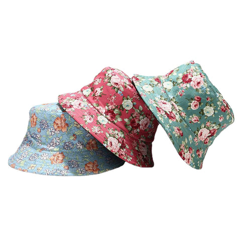 Women Double-sided Summer UV Protection Floral Pattern Casual Outdoor Sun Hat Bucket Hat
