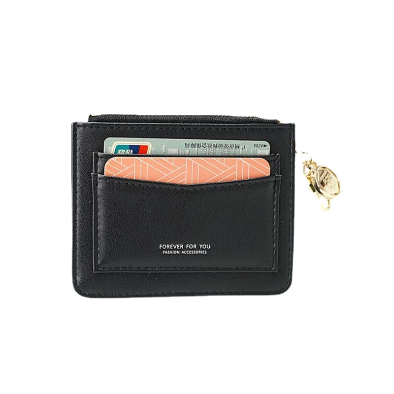 Women Solid 5 Card Slots Hardware Mini Wallet Purse