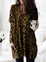 Leopard Print V-neck Long Sleeve Causal Blouse Shirts